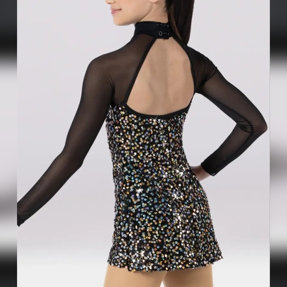 Weissman Adult Razzle Dazzle Black & Blue Sequin Biketard Costume Dance Dress - Picture 3 of 12